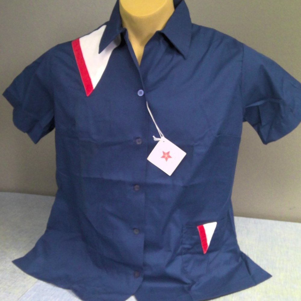 Vintage King Louie Button Down Bowling Shirt Blue NEW NOS Large